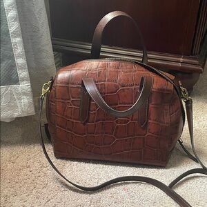 Elegant Brown Crocodile-Embossed Handbag